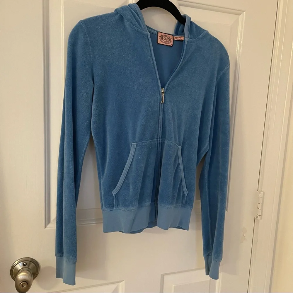 Juicy Couture blue terry cloth zip up hoodie with silver “J” - Picture 3 of 16